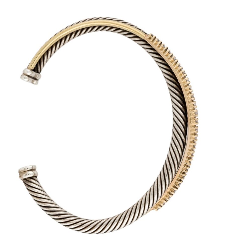 DAVID YURMAN TWO-TONE DIAMOND 1.25 CTW CROSSOVER ROW CUFF BRACELET - Picture 6 of 7